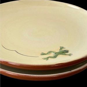 2 Pottery Barn Raised Leaping FROG Salad Dessert Luncheon Plates 8.25” Yellow